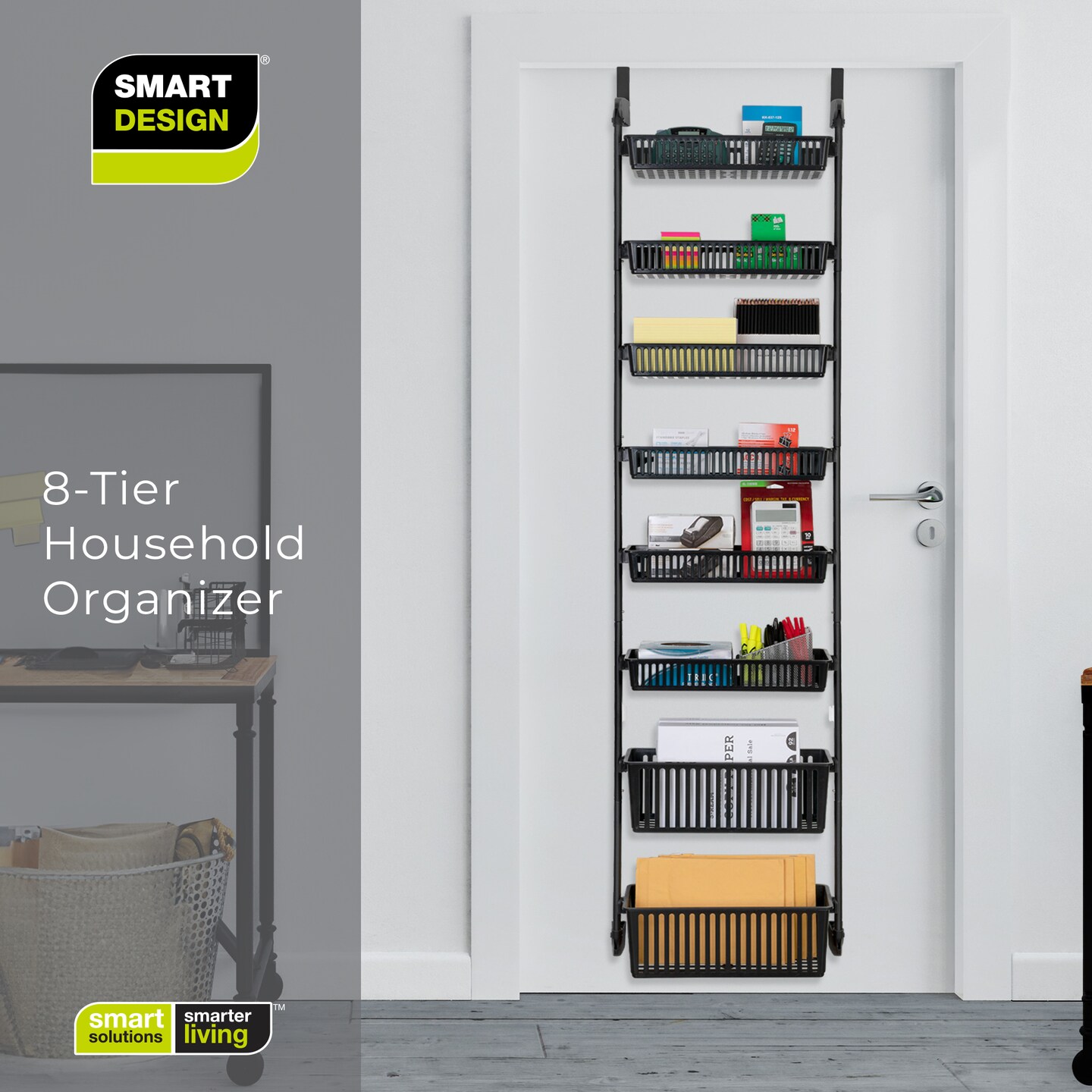 Smart Design 8-Tier Over-The-Door Hanging Pantry Organizer - All Black