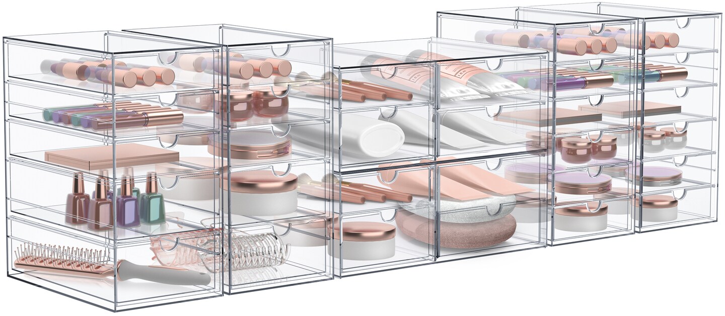 Sorbus 30 Drawers Acrylic Organizer for Makeup, Organization and Storage, Art Supplies, Jewelry, Stationary - 6 Pcs Clear Stackable Storage Drawers
