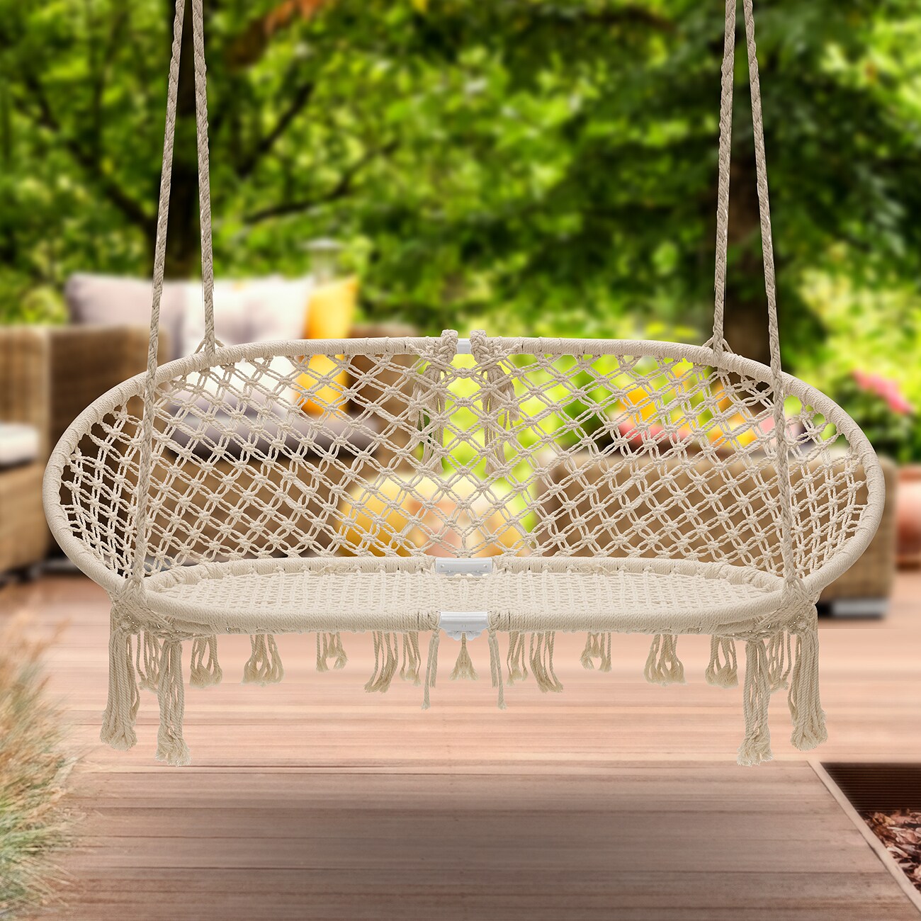 Sorbus Double Hammock Chair Macramé Swing, 300 Pound Capacity, Perfect for Indoor/Outdoor Home, Patio, Deck, Yard, Garden