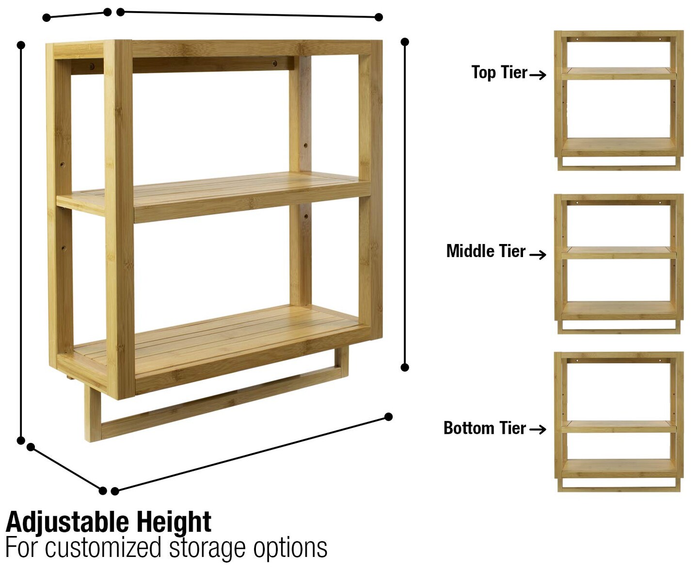 3-Tier Sorbus Bamboo Shelves &#x26; Towel Rack - Wall Mounted Storage and Organization for Bathroom, Kitchen &#x26; more
