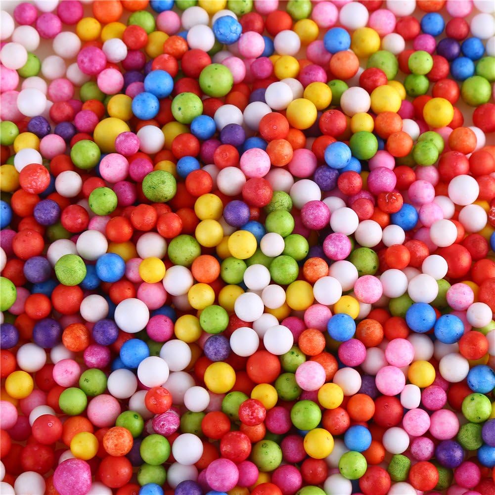 16 Grams 3-5mm Colorful Foam Beads 6-8mm Assorted Size Foam Beads Balls for Kids DIY Slime Making and Party Decoration 30000pcs