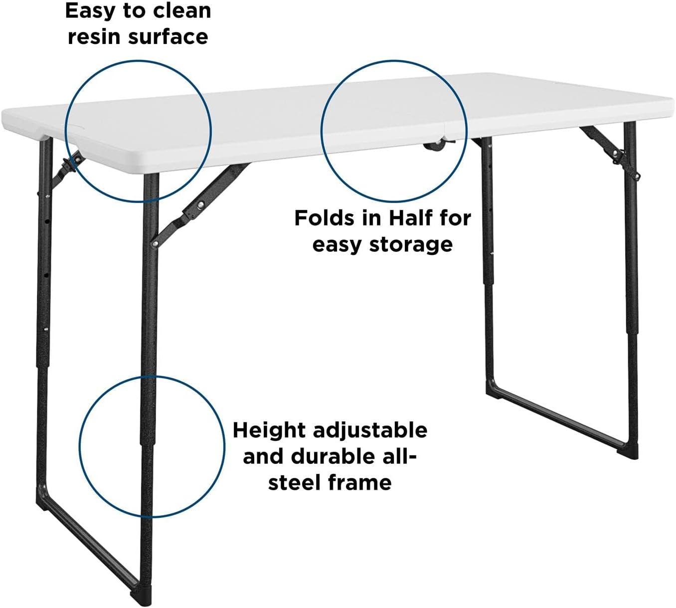 Centerfold Blow Mold Utility Table, Adjustable Height, 4ft, White
