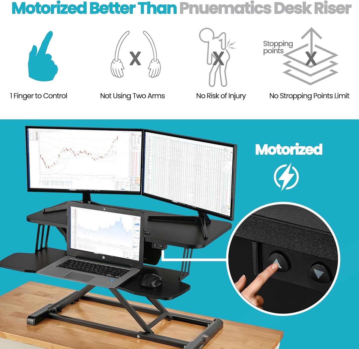 32" x 24" Electric Standing Desk Converter for Dual Monitor, Laptop Workstation with Wide Keyboard Tray, 32 Inch Height Adjustable Sit to Stand Desk Riser, Black
