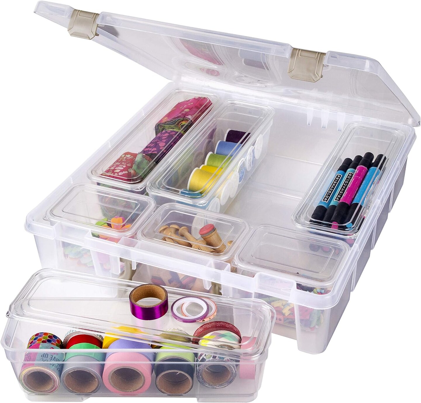 ins with Lids 4-Pack, [4] Extra Long Art &#x26; Craft Organizer Boxes, Clear
