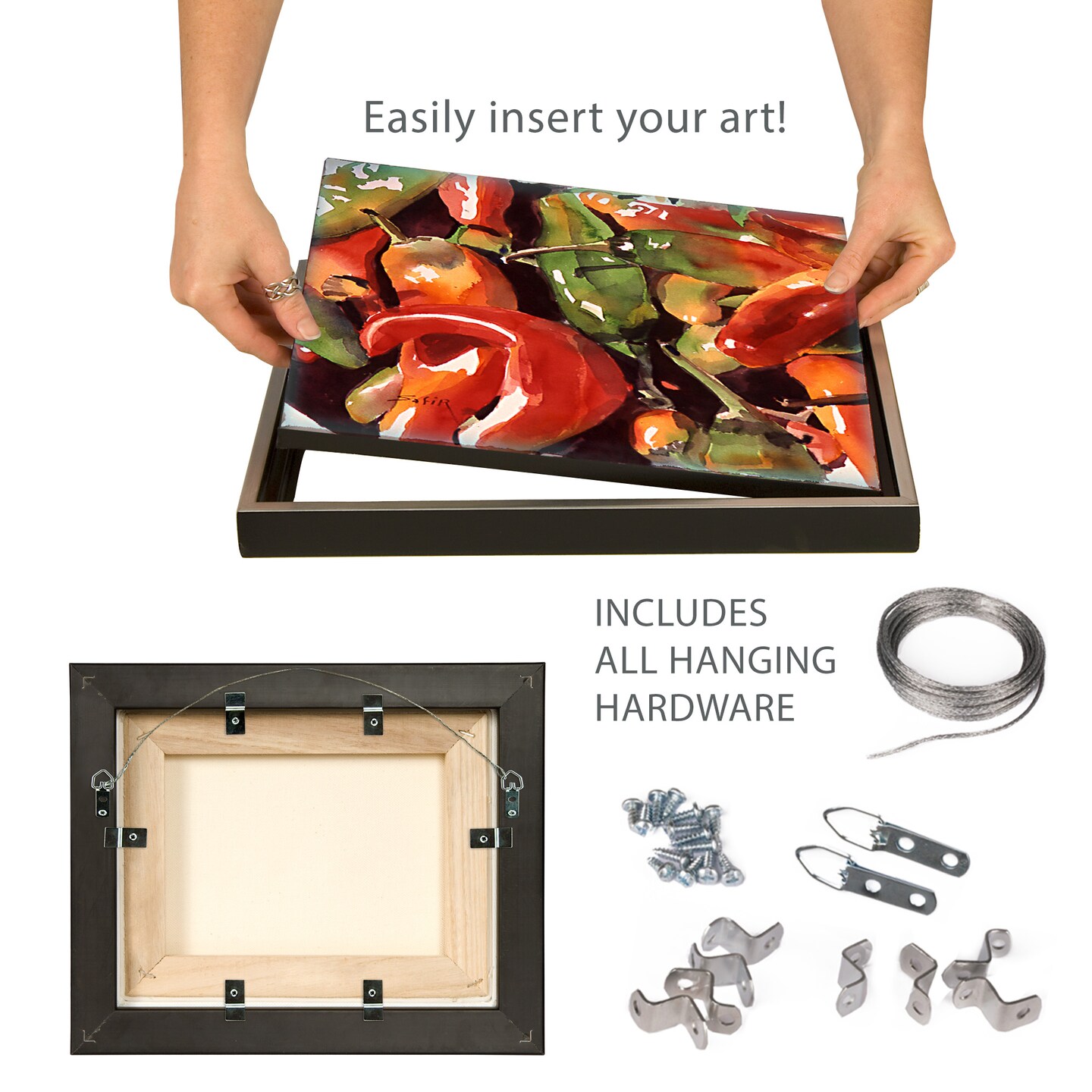 Creative Mark Illusions Floater Frame For 3/4&#x22; Deep Canvases - 12x16&#x22; Black- Set of 4, Ideal for Galleries &#x26; Home Decor - Wood Float Frame for Canvas Paintings- Complete Hanging Hardware