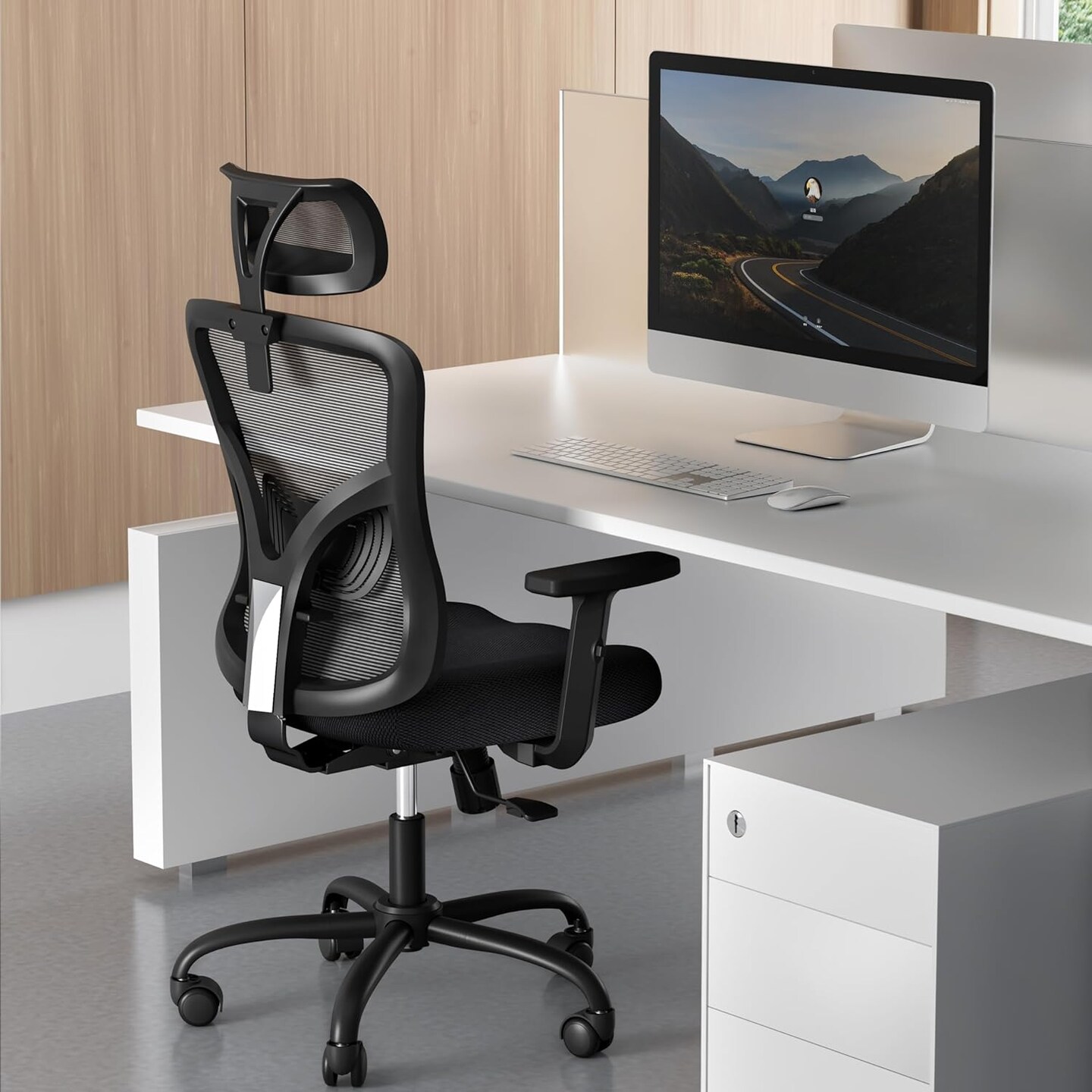Ergonomic Office Chair, Desk Chair with 2&#x27;&#x27; Adjustable Lumbar Support, Headrest, 2D Armrest, Office Chair Backrest 135&#xB0; Rocking Relaxation, Computer Chair for Home Office