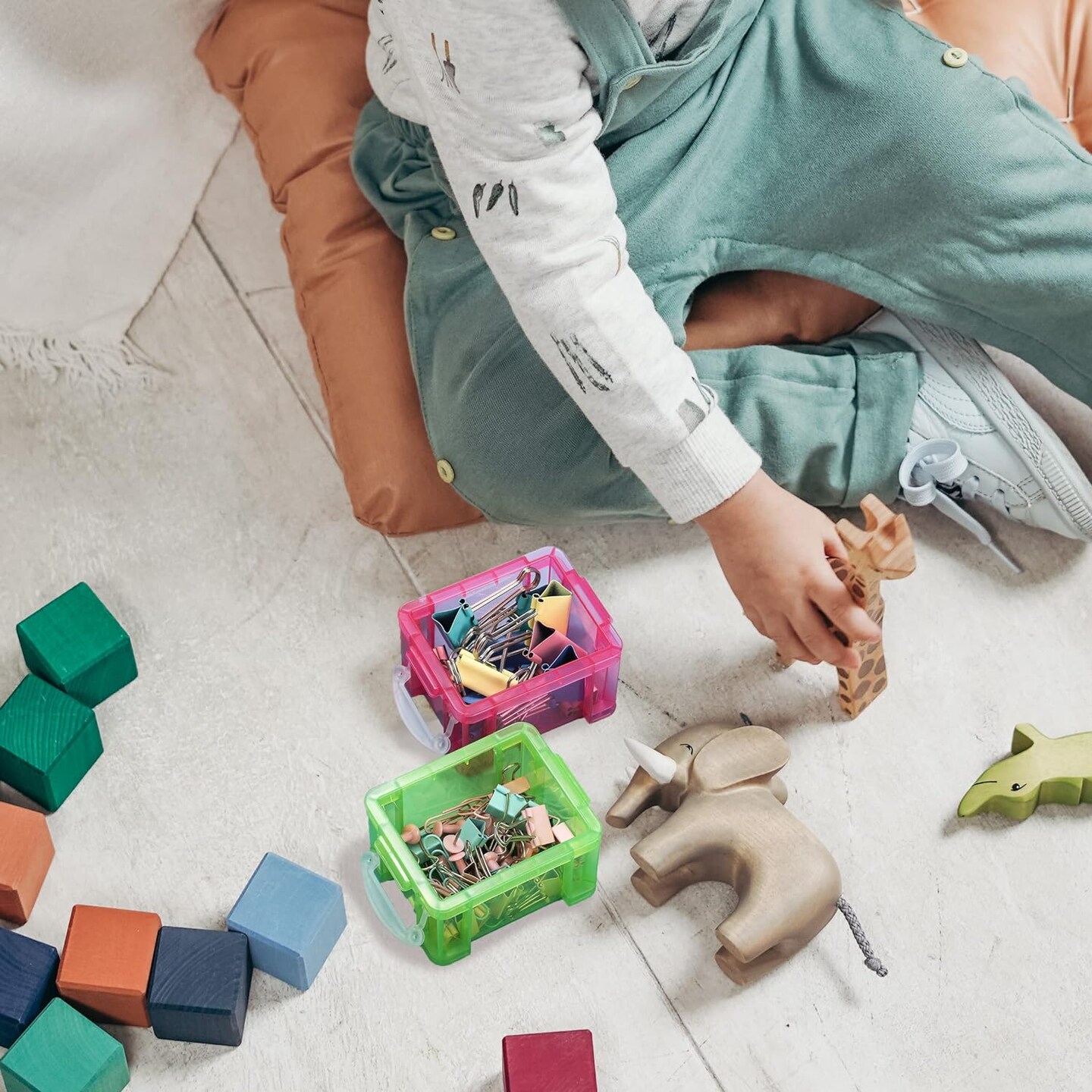 24 Pack Mini Plastic Storage Bins with Lid, 3.3"×2.6"×2" Clear Latch Small Storage Box, Stackable Organizer Container for Crafts, Jewelry Beads, Office Supplies, 8 Colors