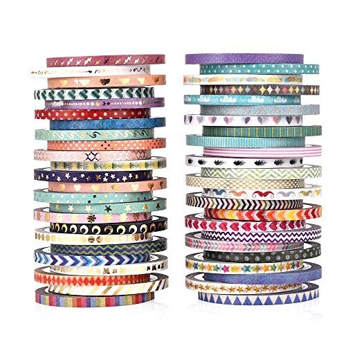 48 Rolls Washi Tape Set,Foil Gold Skinny Decorative Masking Washi Tape,3MM Wide DIY Masking Tape