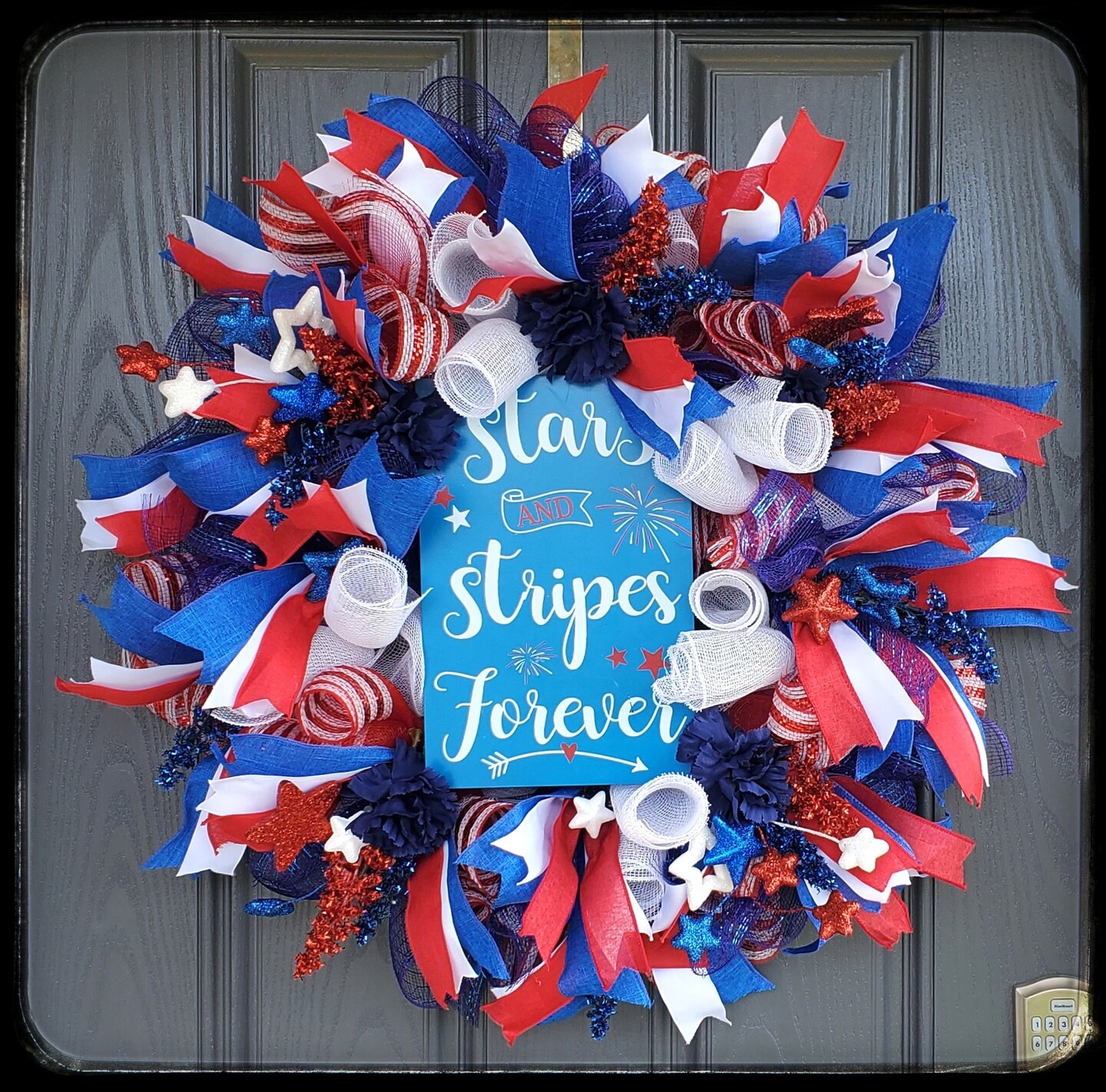 Patriotic Deco Mesh Wreath for Front Door, Memorial Day Wreath, 4th of ...