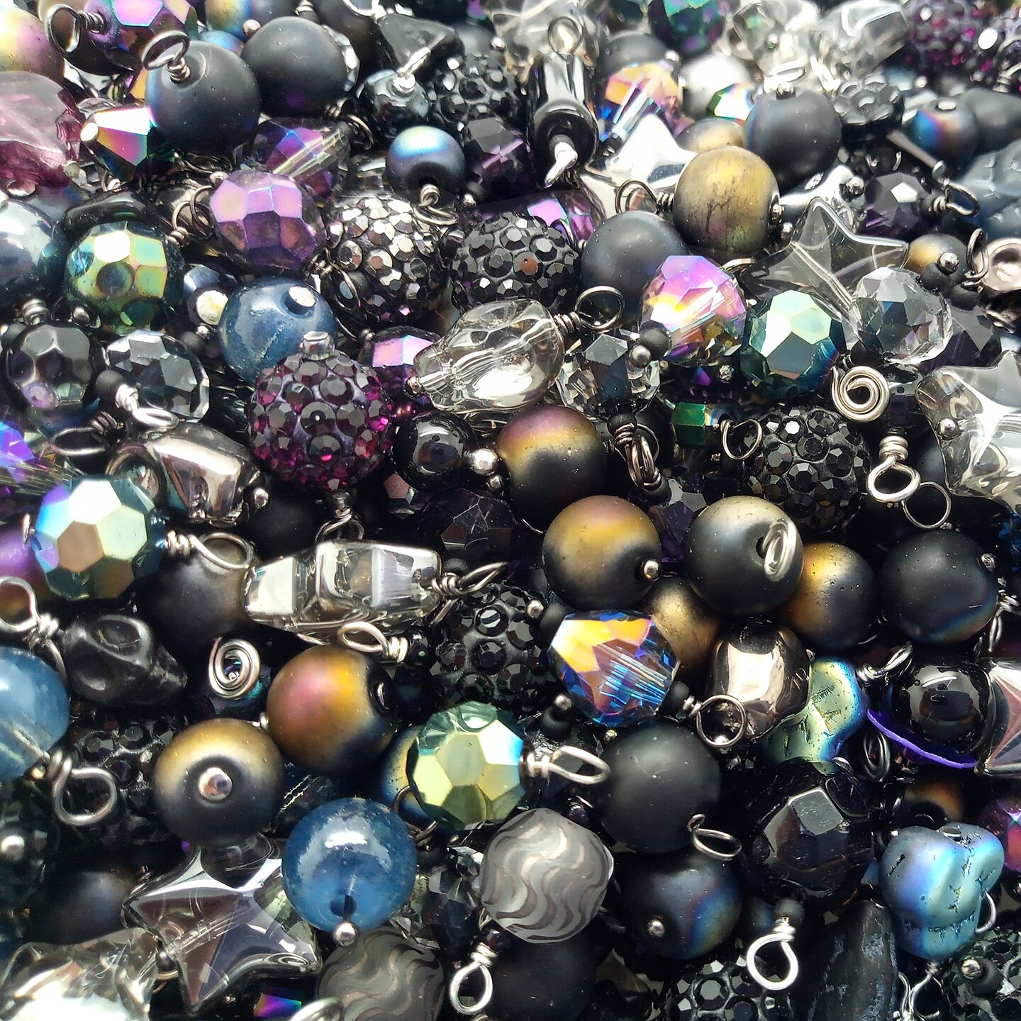Goth Charm Mix, 20 or 50 pc, Black & Dark Bead Dangle Assortment, Adorabilities
