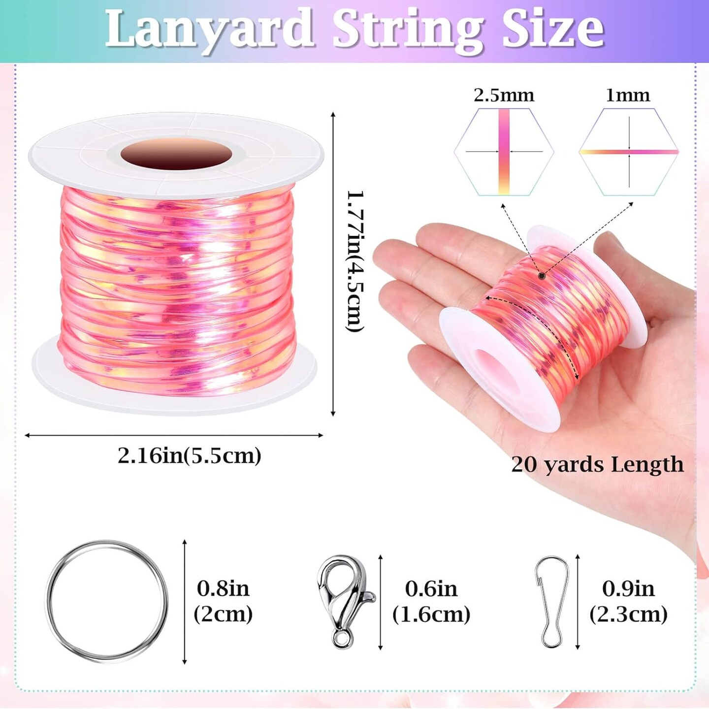 Lanyard String, Boondoggle String Kit with 20 Rolls Plastic Lacing Cord and 50Pcs Keychain lanyard Accessories, Gimp String Lanyard Weaving Kit for Keychain Crafts, Bracelet and Lanyards