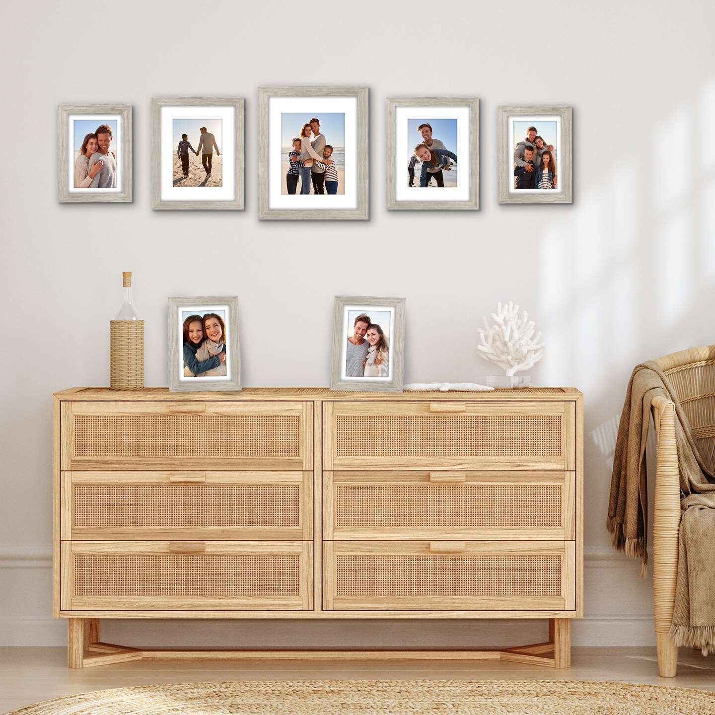 Americanflat 11x14 (1), 8x10 (2), 5x7 (4) Gallery Wall Frame Set - Set of 7 - Collage Wall Art Decor - Shatter Resistant Glass - Adjustable Hanging Hardware - Includes Easels