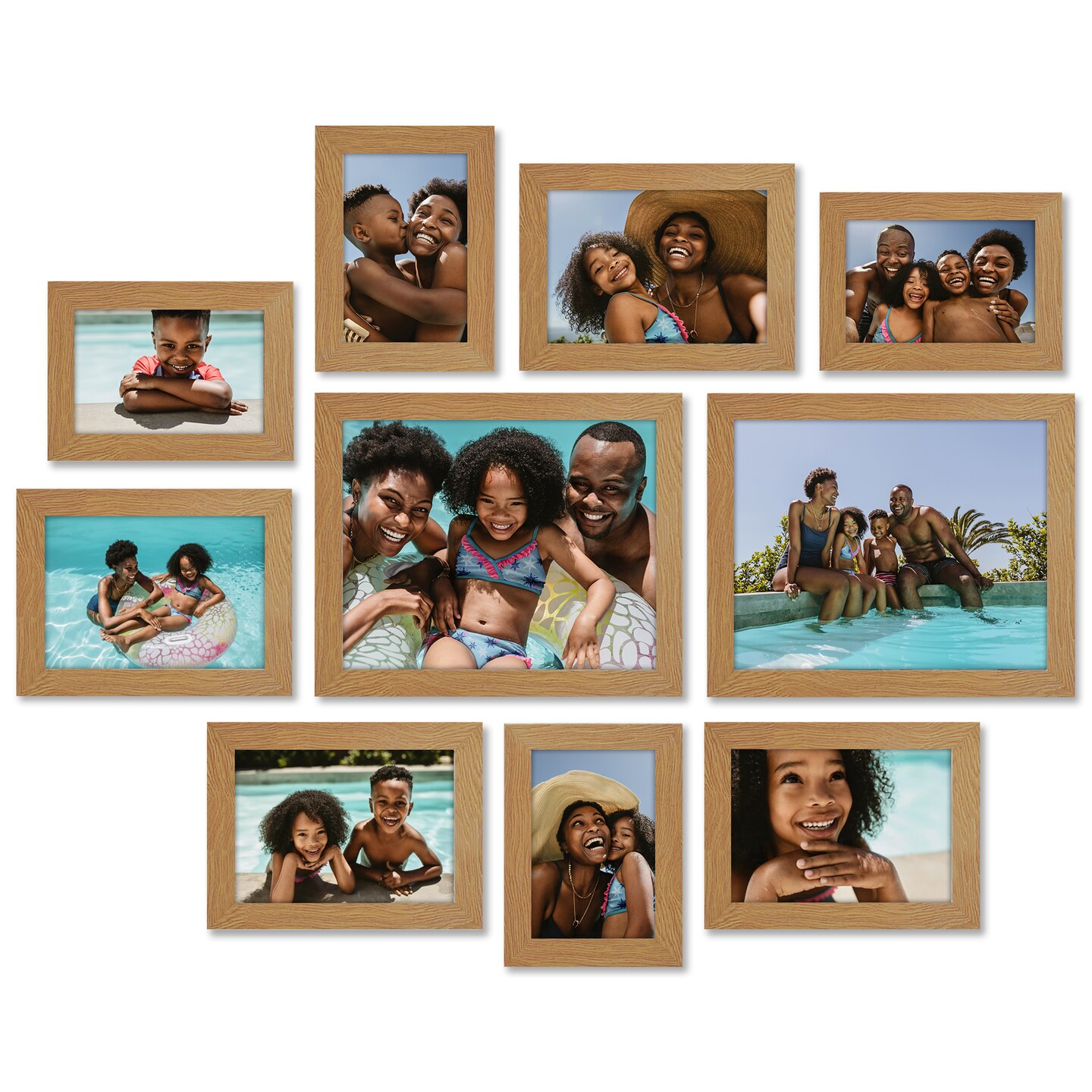 Americanflat Gallery Wall Picture Frames - Set of 10 - 8x10 (2), 5x7 (4), 4x6 (4) - Collage Wall Art Decor - Shatter Resistant Glass - Adjustable Hanging Hardware - Easel for Tabletop Display - Oak