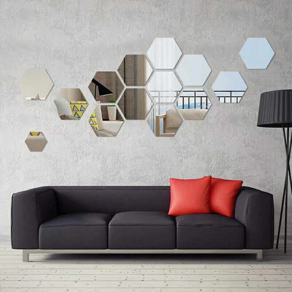 12pcs 3D Hexagon Acrylic Mirror Wall Stickers
