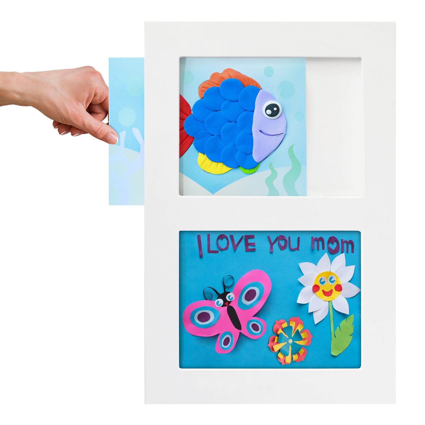 Americanflat 8.5x11 Collage Kids Art Frame - Displays Two 8.5x11 Artworks Side by Side - Showcase 3-Dimensional Artworks - Store Multiple Art Inside - Keyhole Hanging Hardware