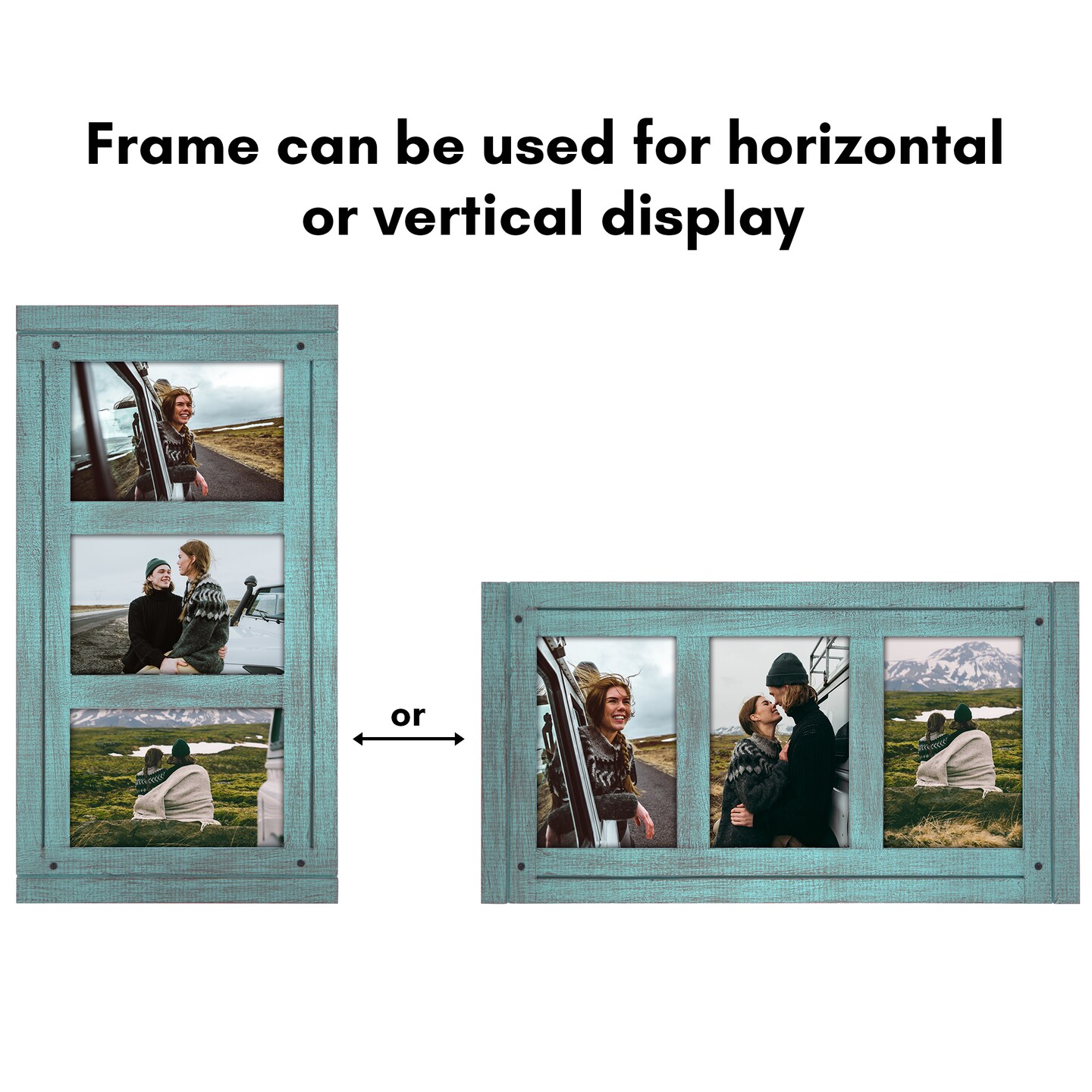 Americanflat 4x6 Tri-Photo Frame - Showcases Three 4x6 Photos at Once - Picture Frame for Western Home Decor - Glass Cover - Hanging Hardware - Includes Easel