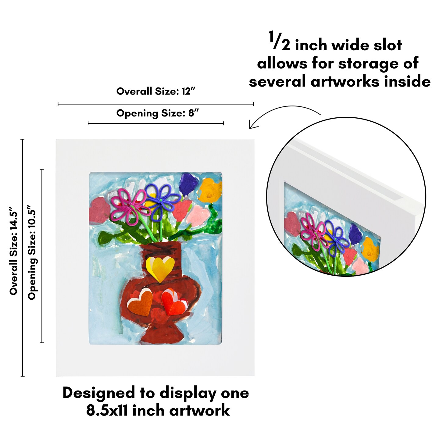Americanflat 8.5x11 Slide-In Kids Art Frame - Kids Artwork Frame - Showcase 3-Dimensional Artwork - Storage for Several Artworks Inside - Keyhole Hanging Hardware