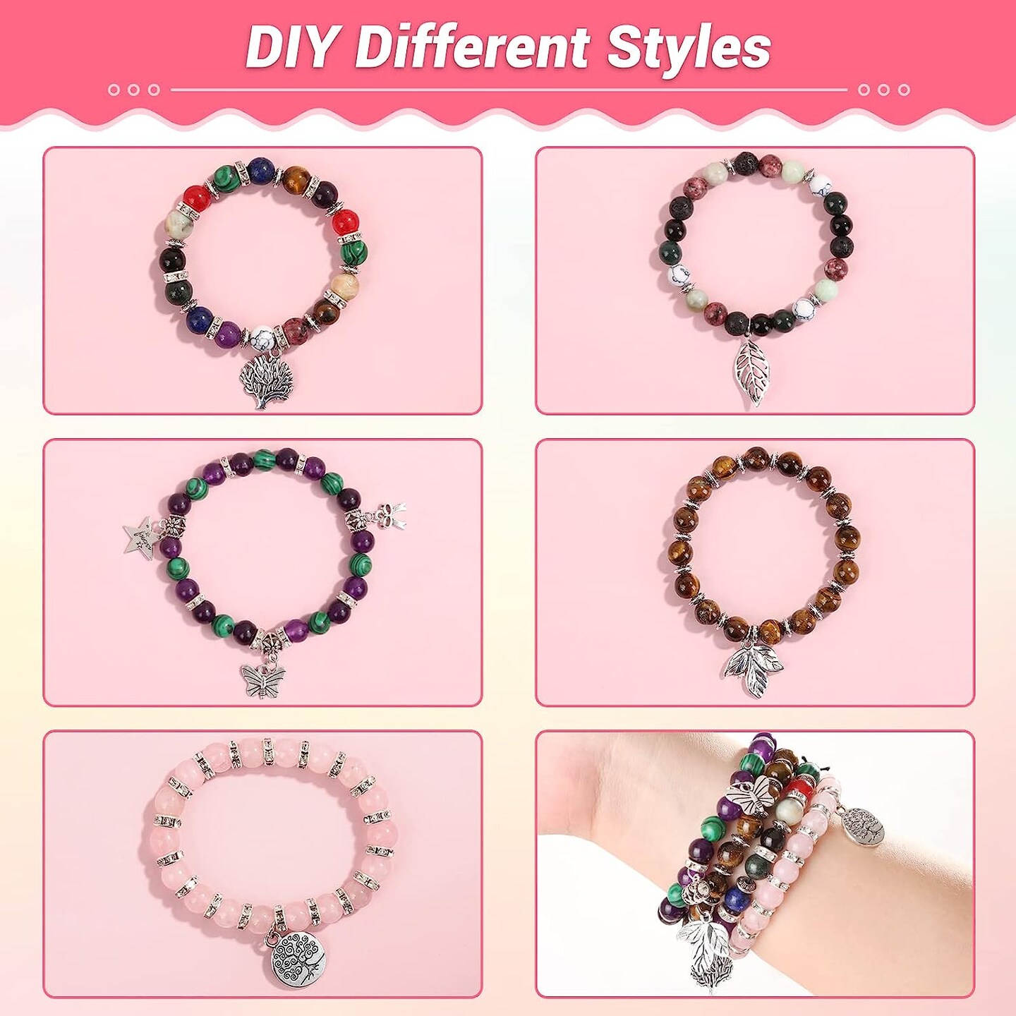 473Pcs Stone Jewelry Making Kit Crystal Stone Bracelet Making Kit for Adults, Crystal Natural Stone Healing Beads for Jewelry Making, Bracelet Making