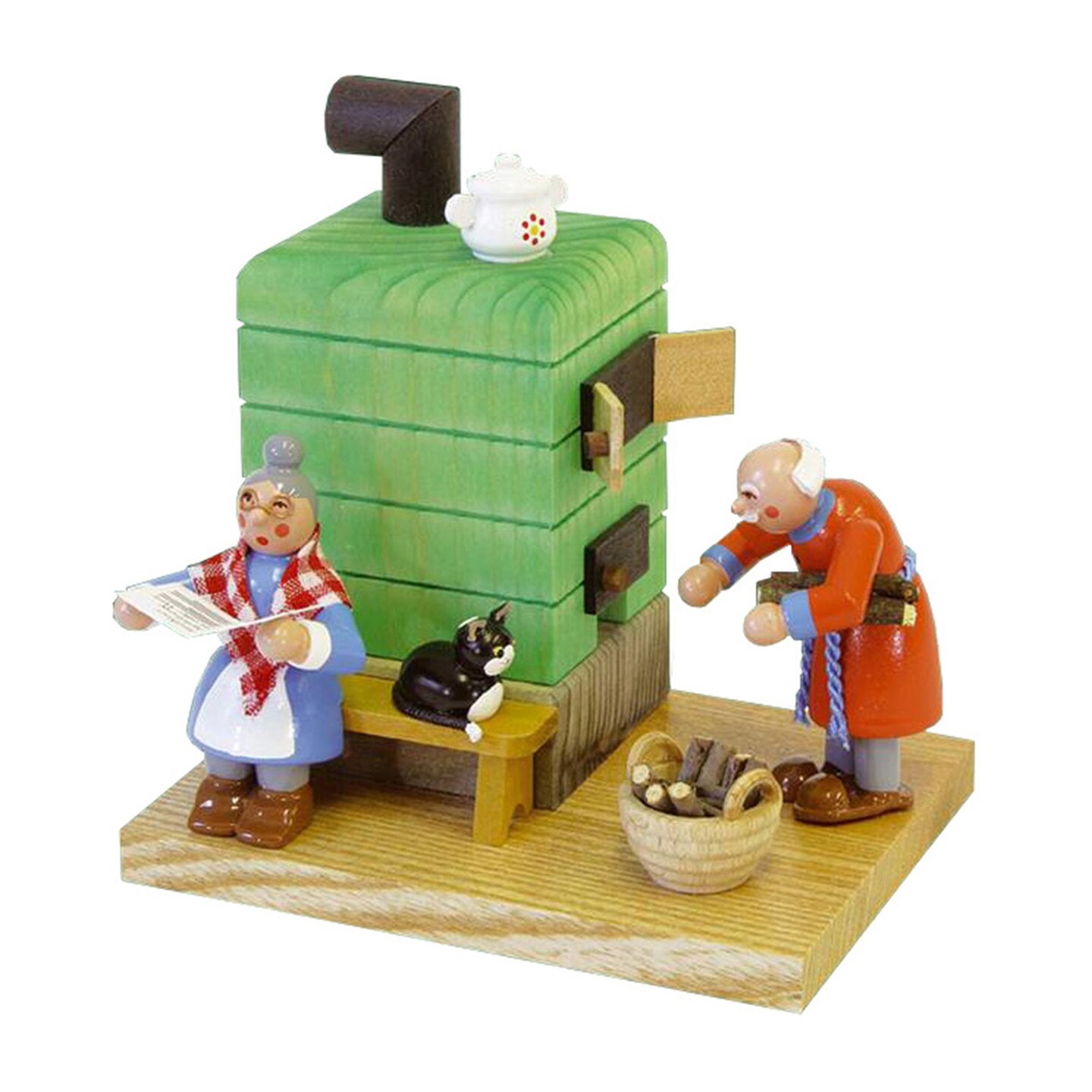Holiday Seasonal Christmas Decorative Richard Glaesser Incense Burner - Smoke Stove with Grandparents - 4.5&#x22;Hx4.375&#x22;Wx3.75&#x22;D