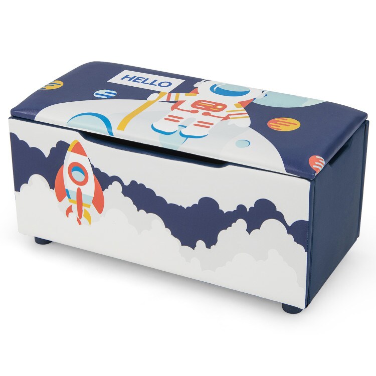 Kids Wooden Upholstered Toy Storage Box with Removable Lid and 4 Dirt-Resistant Feet