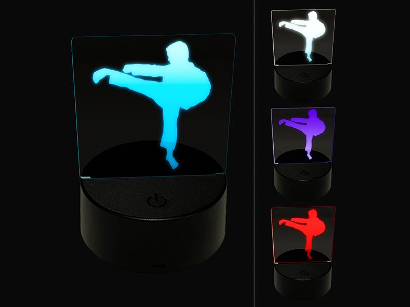 Martial Arts Karate Kick Solid 3D Illusion LED Night Light Sign Nightstand Desk Lamp