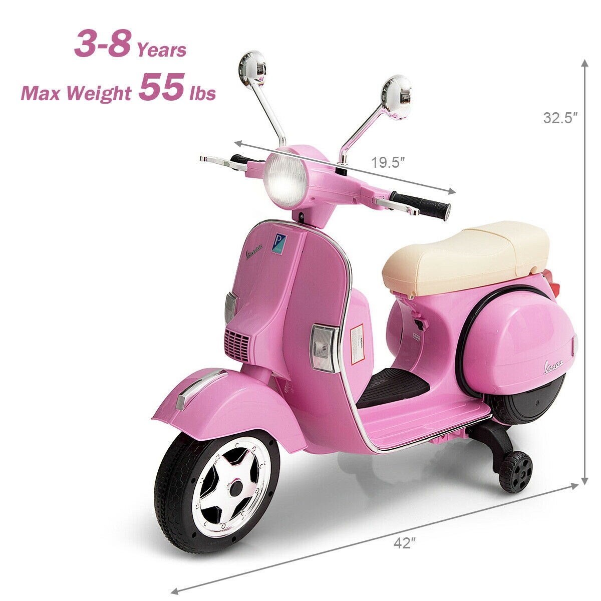6V Kids Ride on Vespa Scooter Motorcycle with Headlight