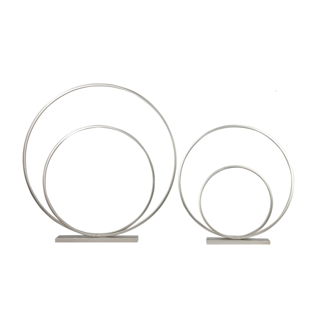 Urban Trends Collection Metal Round Spiral Ring Abstract Sculpture Design on Rectangular Base Set of Two Metallic Finish Silver
