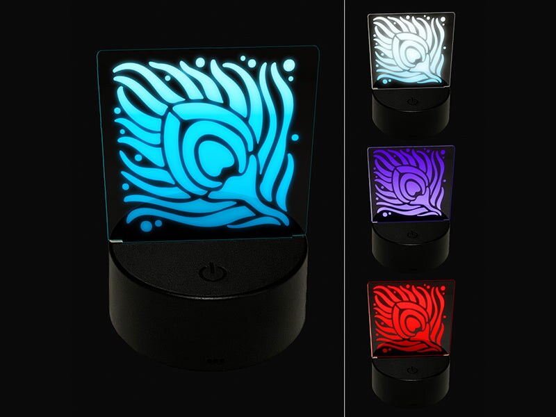 Artsy Peacock Feather Square 3D Illusion LED Night Light Sign Nightstand Desk Lamp