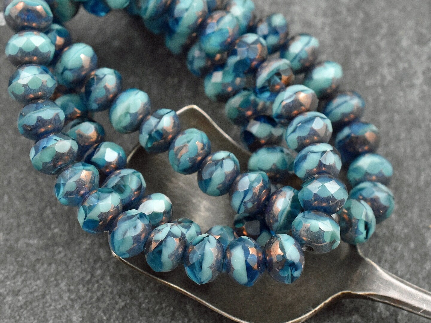 *25* 5x7mm Bronze Washed Blended Pacific Blue Turquoise Fire Polished Rondelle Beads