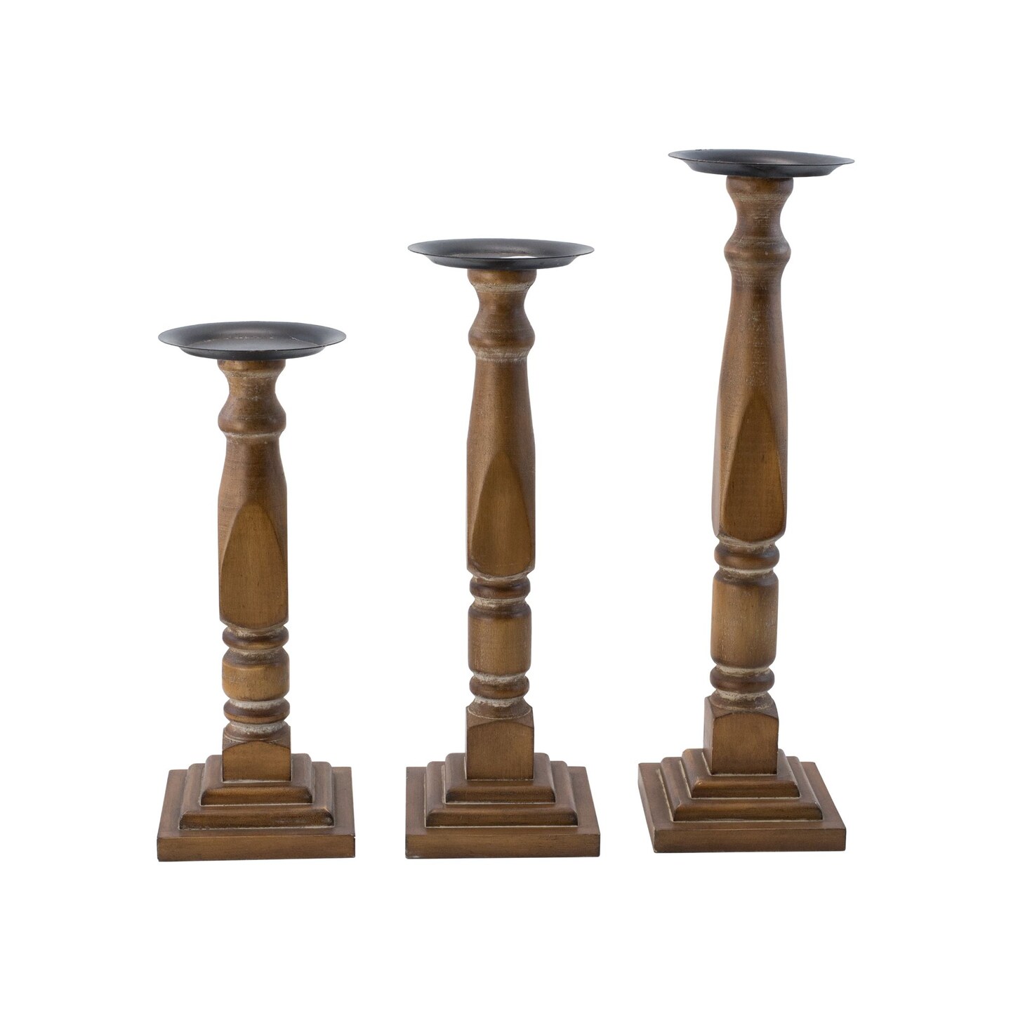 Creative Design Wooden Spindle Pillar Candle Holders - 19.5" - Brown - Set of 3