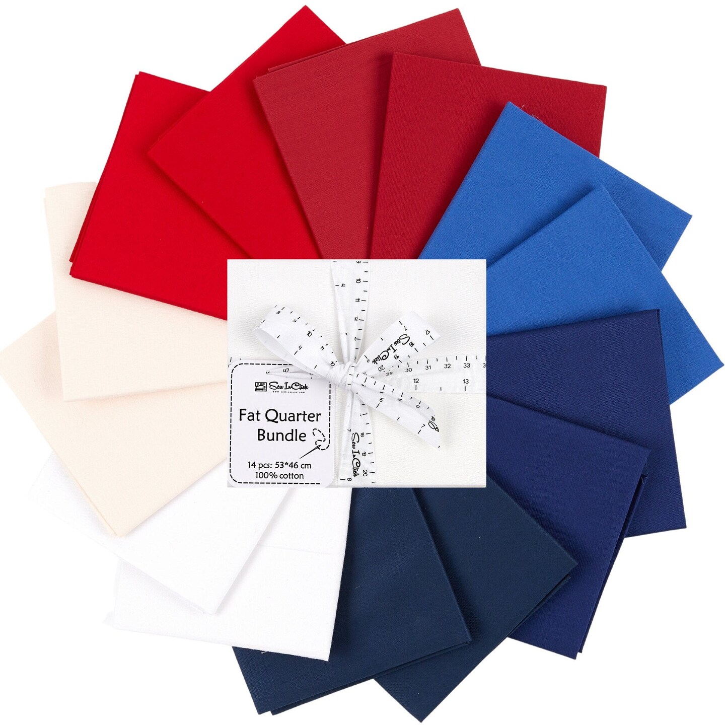 Fat Quarter Bundle -100% Cotton | Pure Solids | Patriotic USA Flag colors | Red Blue White  l Mix Colors | Quilting &#x26; Crafting Soft Fabric