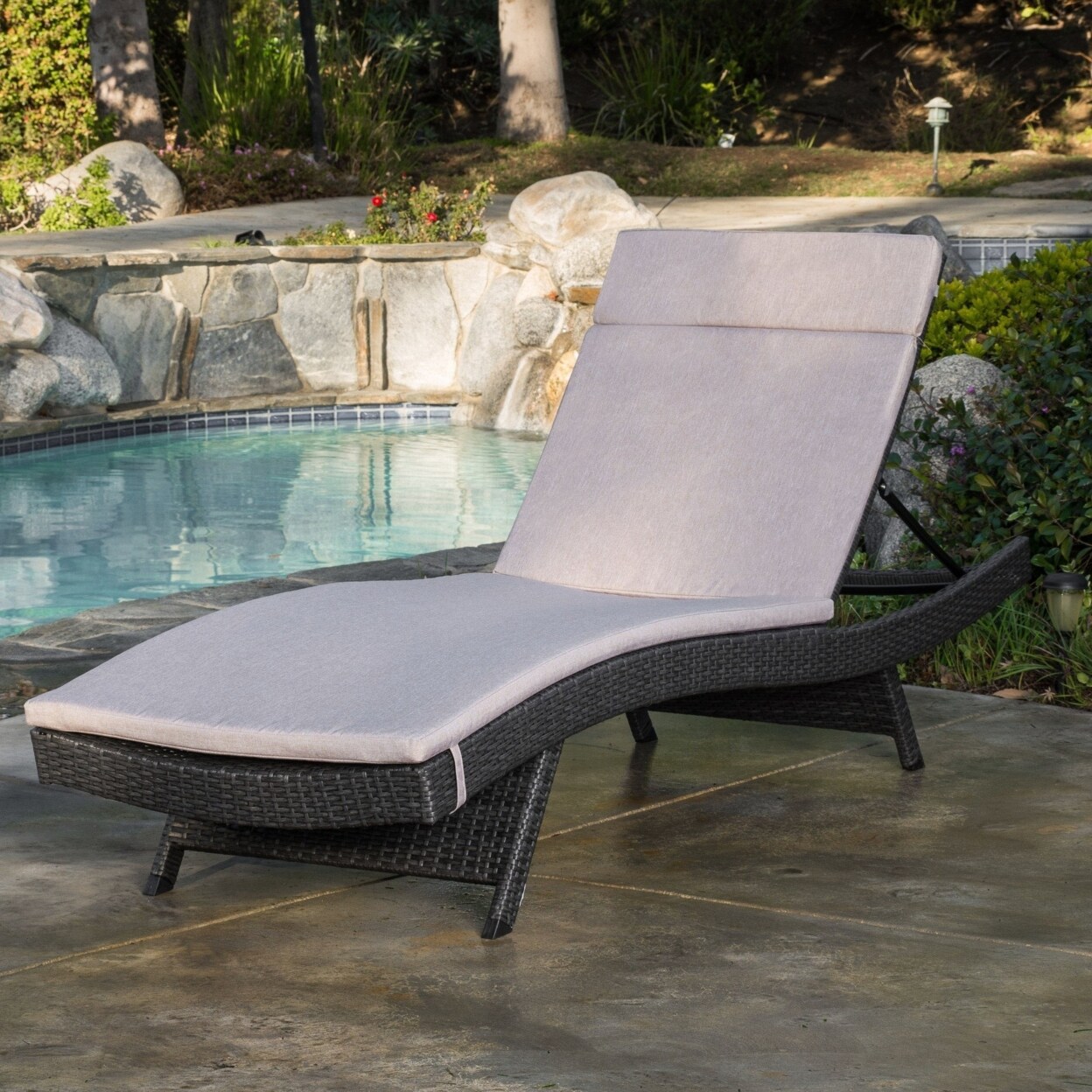 GDF Studio Lakeport Outdoor Grey Wicker Adjustable Chaise Lounge with Cushion