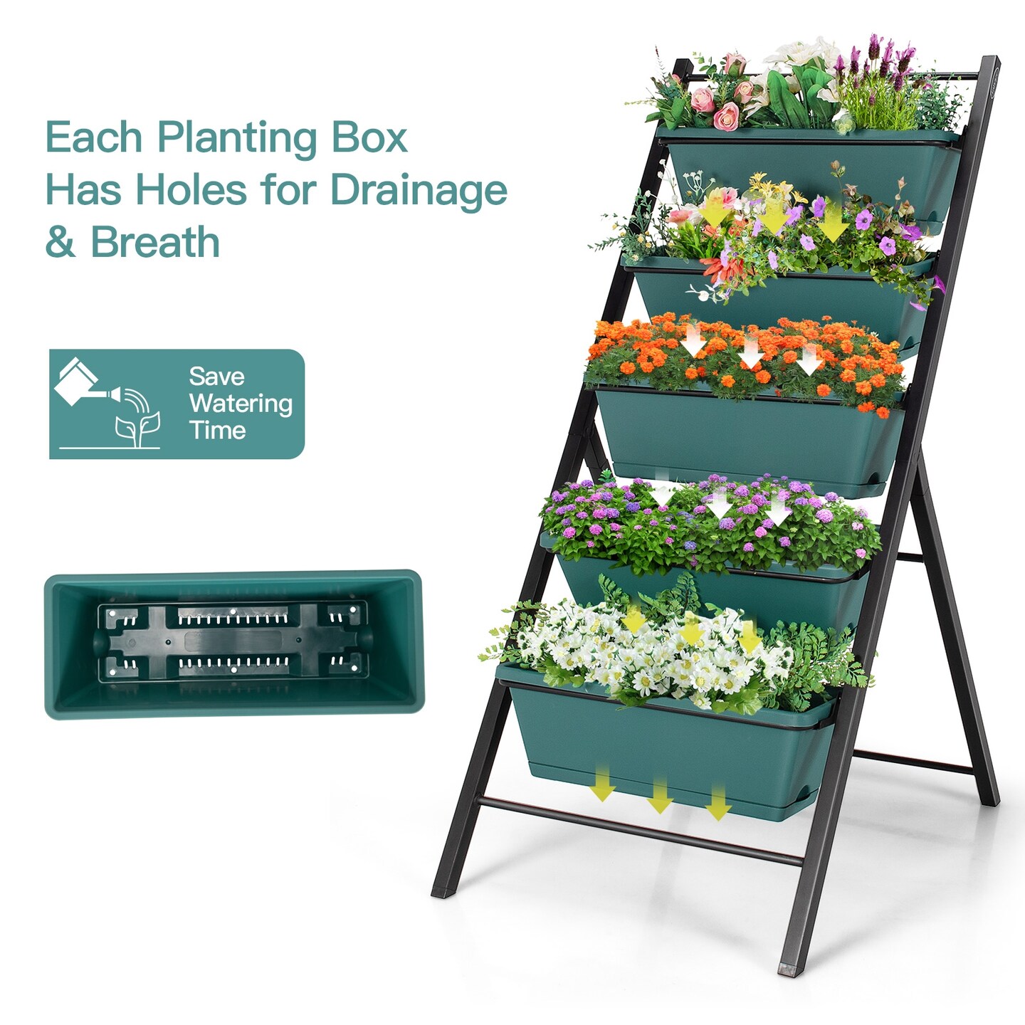 5-tier Vertical Garden Planter Box Elevated Raised Bed with 5 Container