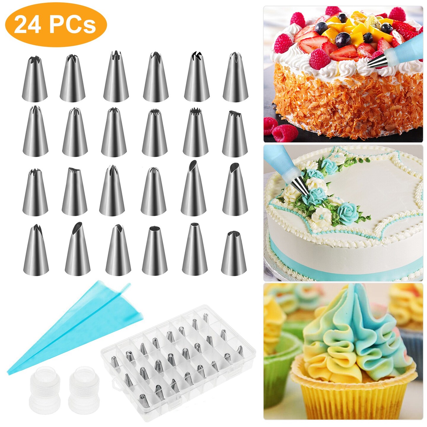24Pcs Stainless steel Icing Piping Nozzles Pastry Tips