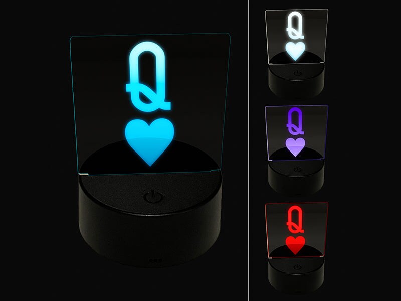 Queen of Hearts Card Suit 3D Illusion LED Night Light Sign Nightstand Desk Lamp