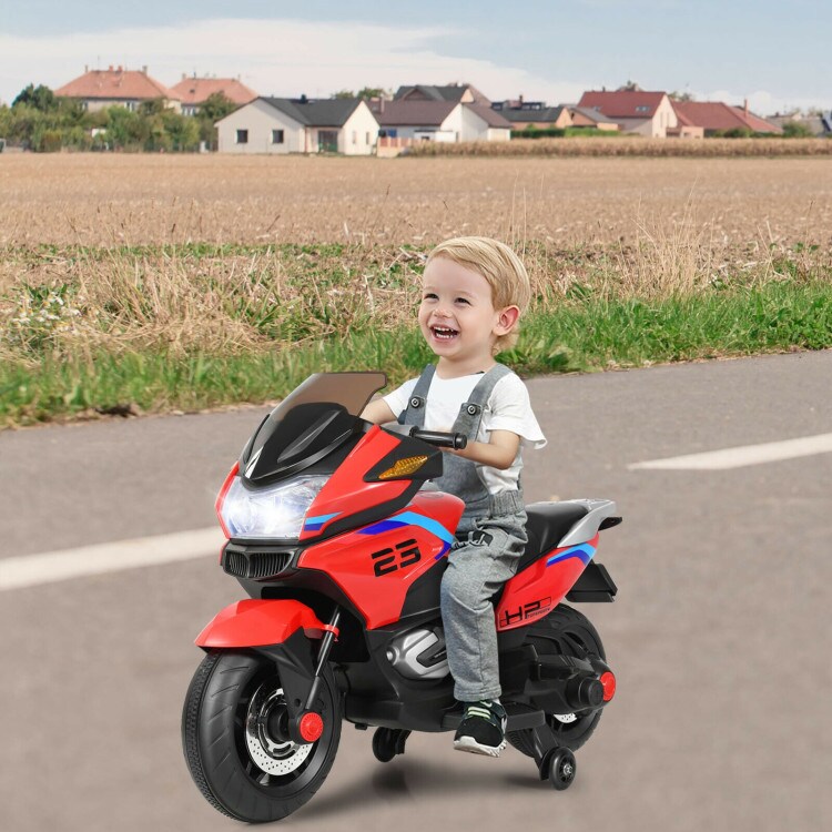 Iron Kids Ride-On Motorcycle with LED, Music and Training Wheels