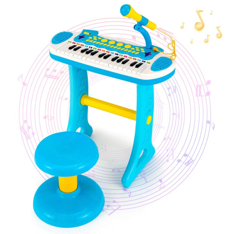 Kids Piano Keyboard with Adjustable Microphone and Stool