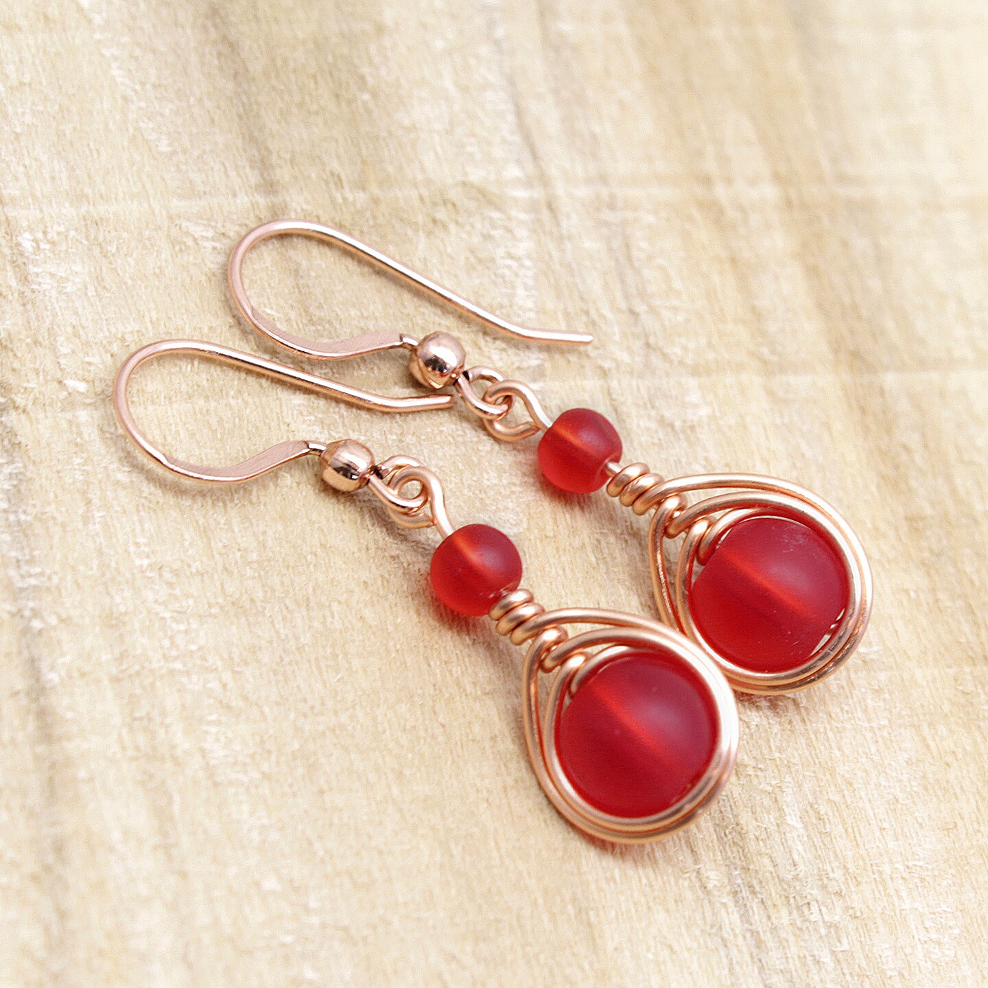 Wellstrung - Elegant Coral Red Teardrop Dangle Earrings