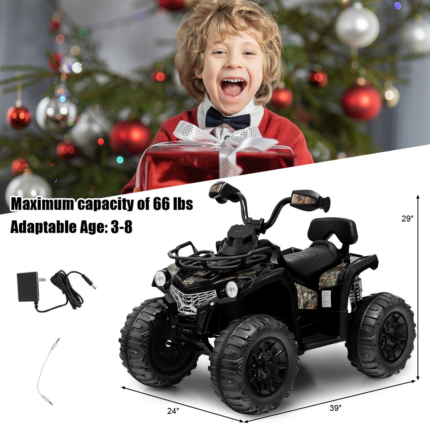 Kids Ride On Car Toy 4 Wheeler with MP3 and Headlights Ideal Gift for Birthdays or Christmas