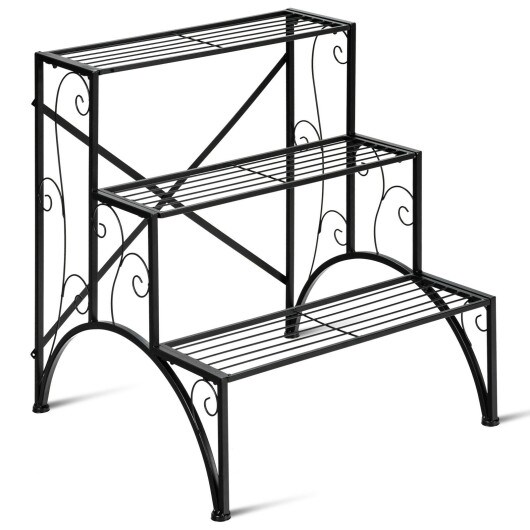 Black 3-Tier Iron Plant Stand Ladder Shelves for Indoor Outdoor Plants
