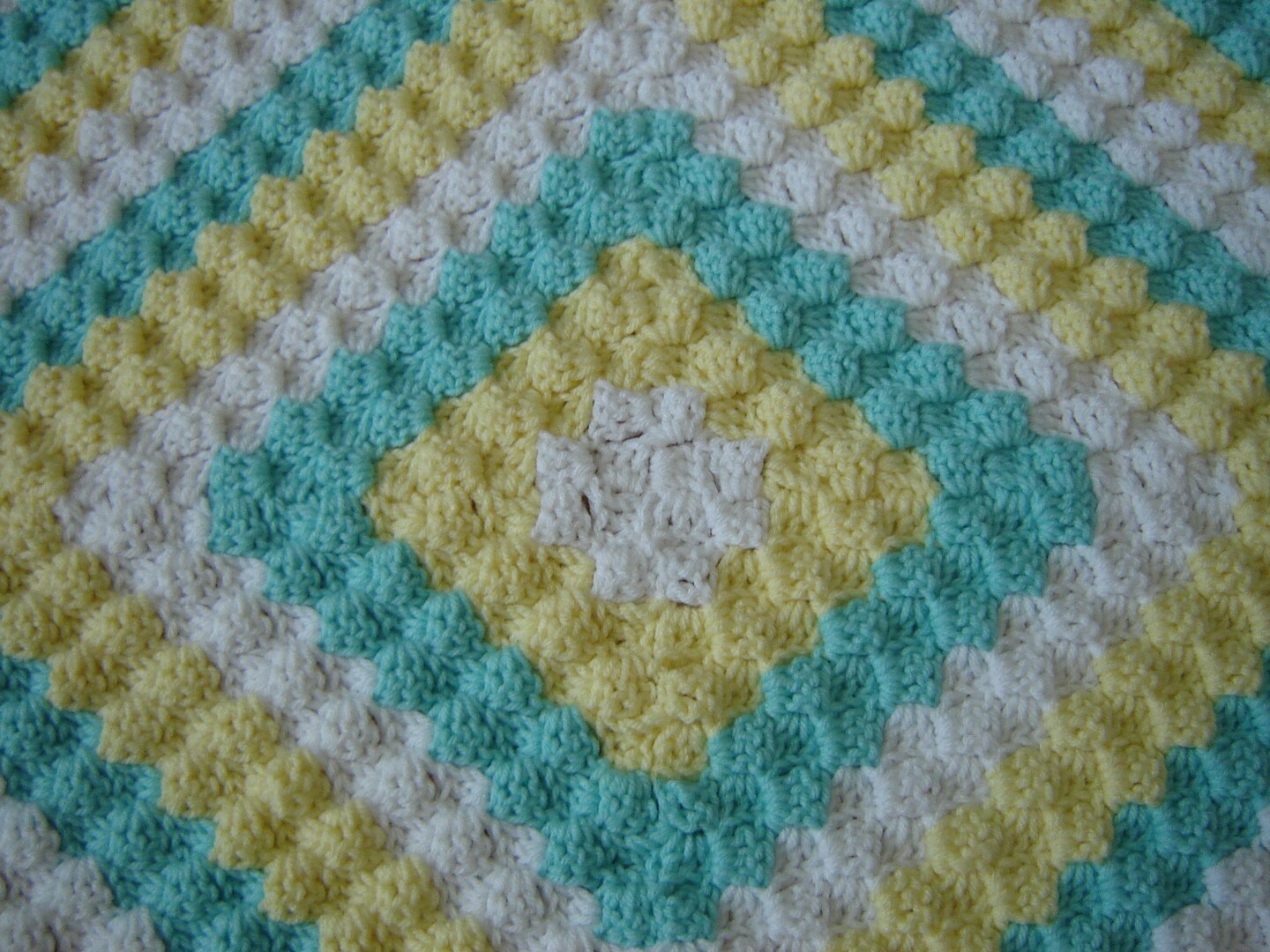 Crochet Baby Blanket Afghan in Teal Yellow and White Gender