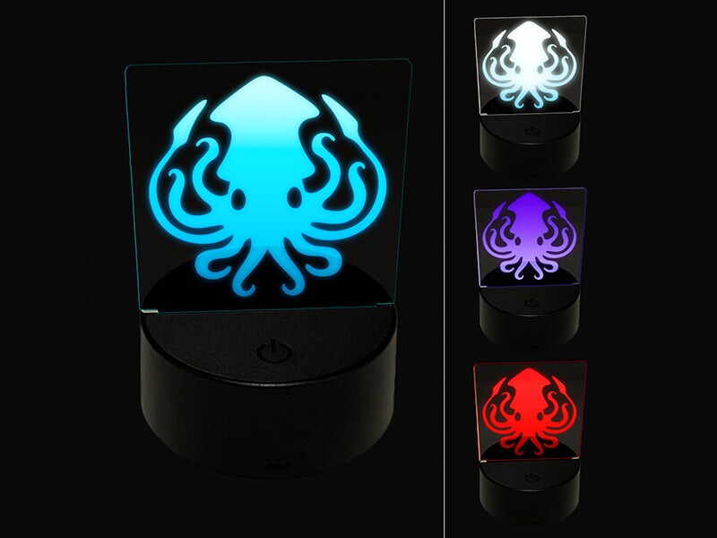Inky Squid with Tentacles 3D Illusion LED Night Light Sign Nightstand Desk Lamp