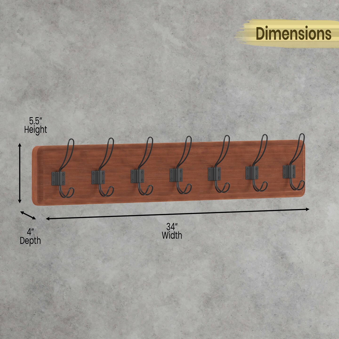 HBCY Creations Wall Mounted Storage Rack - Pine Wood Construction - 7 Hooks - Ideal for Entryway, Kitchen, Bathroom and More