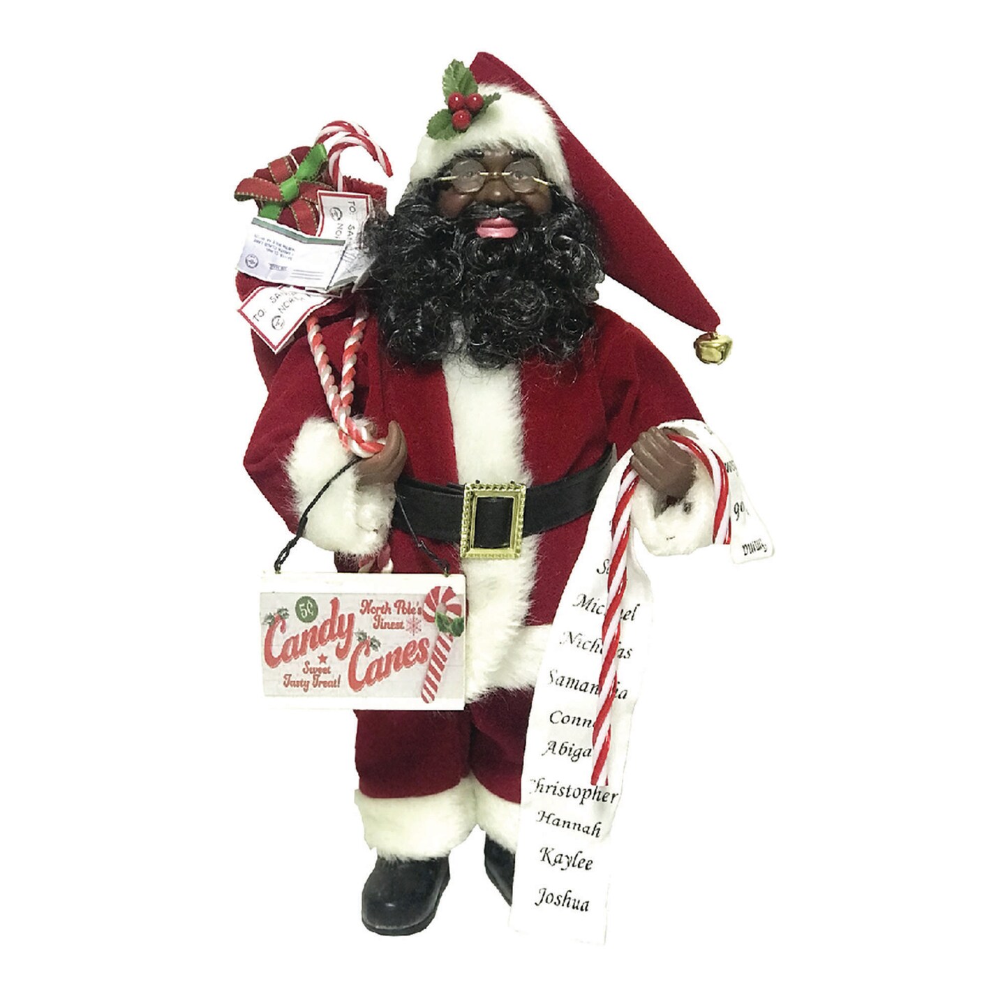 Santa's Workshop Christmas Seasonal Decorative 15" Black Candy Cane Claus