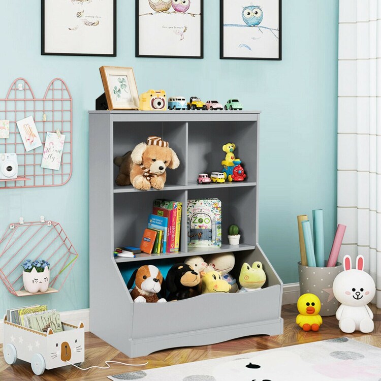 3-Tier Children&#x27;s Multi-Functional Bookcase Toy Storage Bin Floor Cabinet