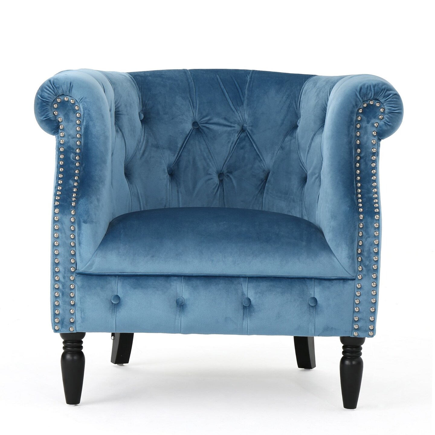 Contemporary Home Living 33&#x22; Aqua Blue and Black Hand Crafted Contemporary Studded Club Chair