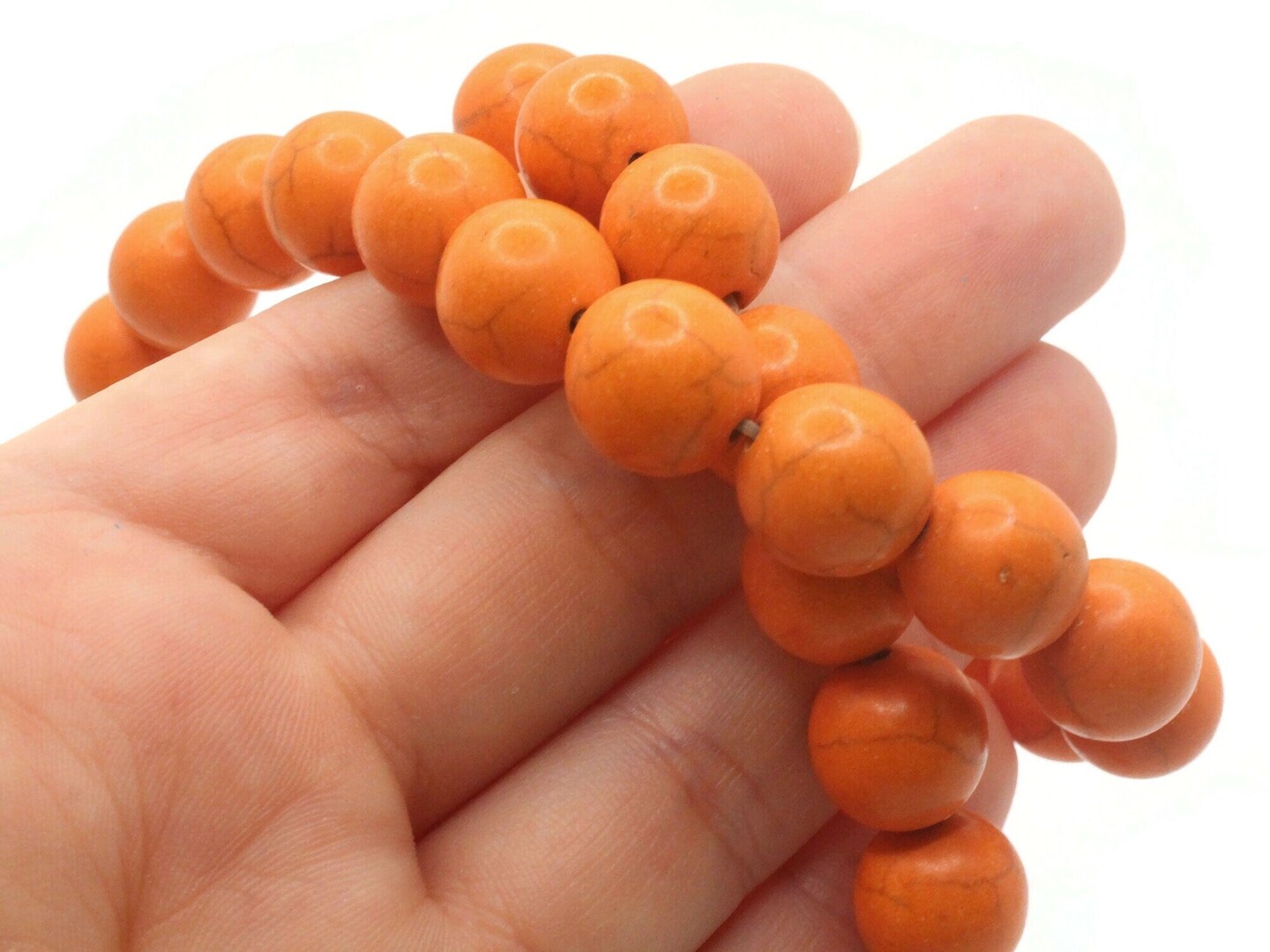 32 12mm Round Dyed Orange Synthetic Turquoise Stone Beads