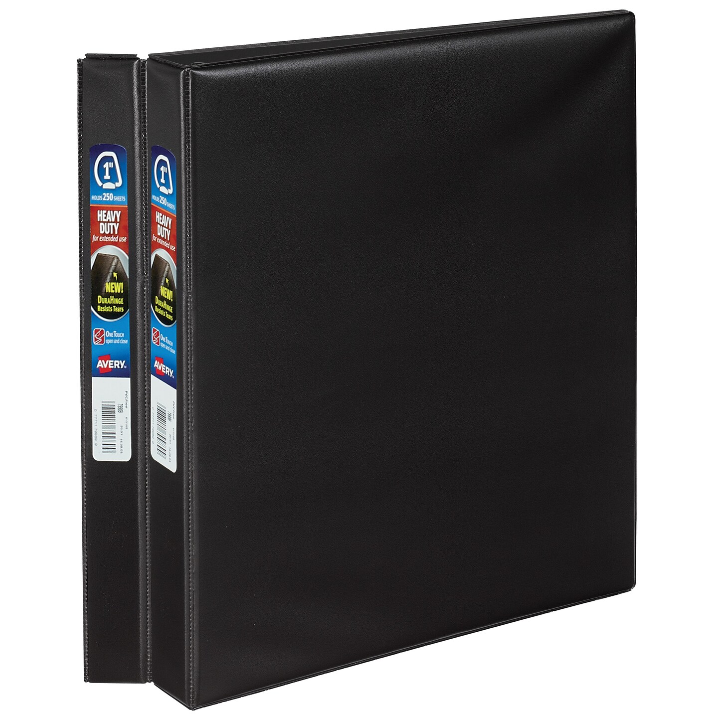 Avery Heavy-Duty 3 Ring Binders, 1 Inch One Touch EZD Rings, 2 Black Binders (46047)