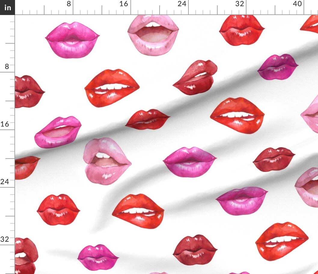 Petal Signature Cotton by the Yard or Fat Quarter Red And Pink Lips Hot Pink Kitsch Kisses Valentines Day Lipstick Smooch Red Lips Xoxo Custom Printed Fabric by Spoonflower