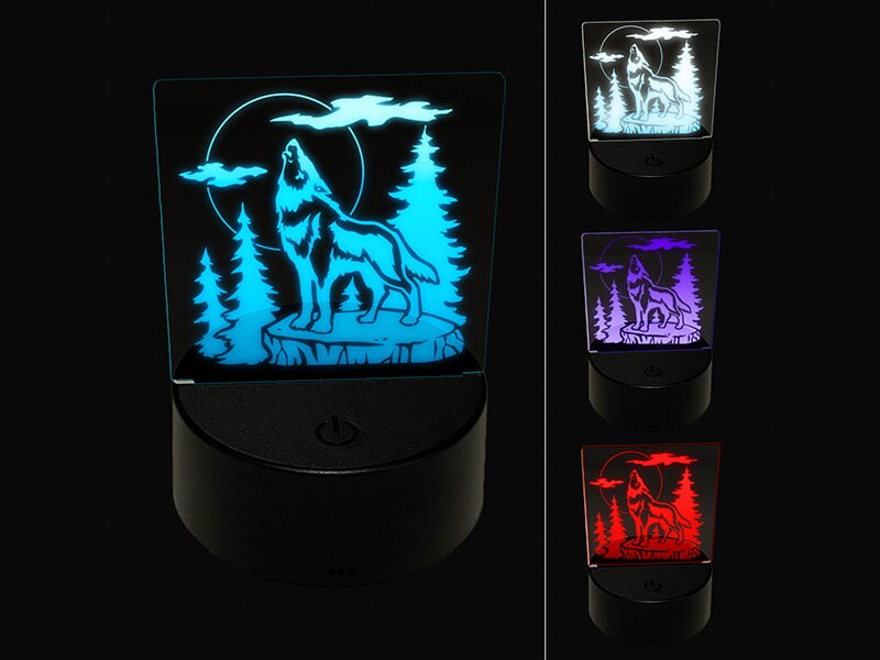 Wild Wolf Howling At the Moon in Forest 3D Illusion LED Night